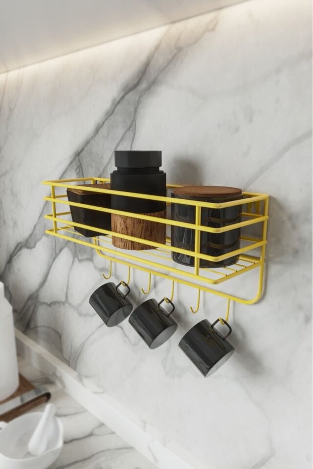 Lüks 6 Kancalı Mutfak Rafı Metal Mutfak Düzenleyici Baharatlık Organizer