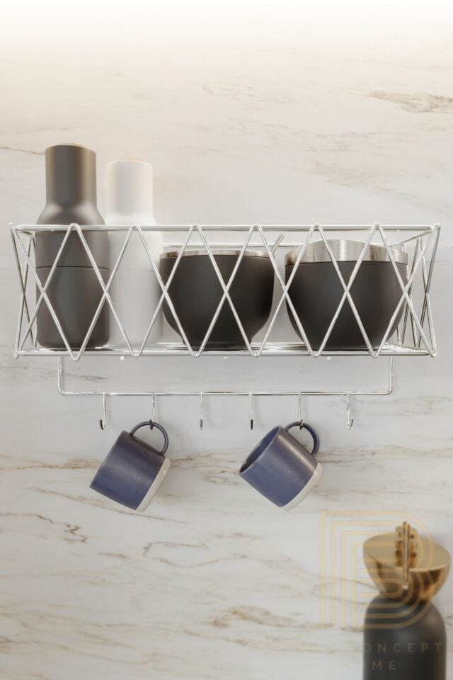 Mutfak Rafı Lüks Modern Gümüş Metal Baharatlık Rafı Organizer Düzenleyici