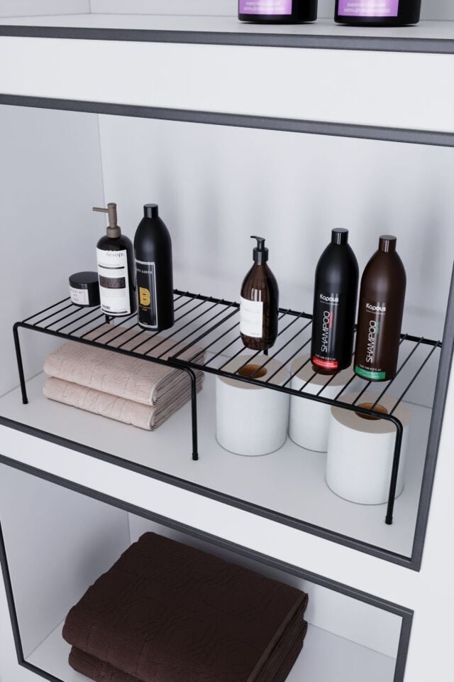 Metal Dolap Içi Raf Düzenleyici Tezgah Üstü Baharat Rafı Siyah